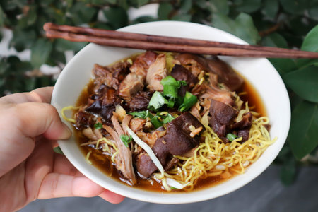 serving Chinese noodles, Chinese noodles or pork noodles
