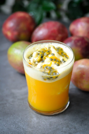 passion fruit juice, passion fruit soda and passion fruitの写真素材