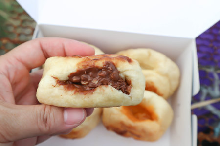 bread ,bun or butter bread with chocolate stuffedの写真素材