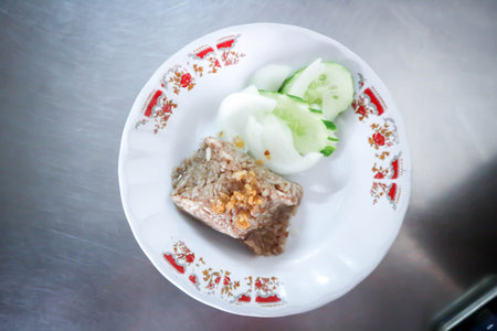 steamed rice with pork blood , thai foodの写真素材