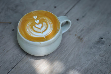 coffee , hot cofffee or latte coffee on the tableの写真素材
