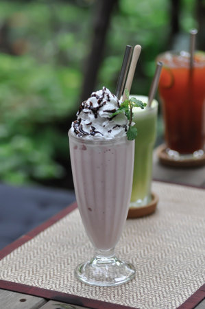 strawberry yogurt smoothie, strawberry ice cream with whipping cream