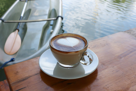 coffee , hot cofffee on the tableの写真素材