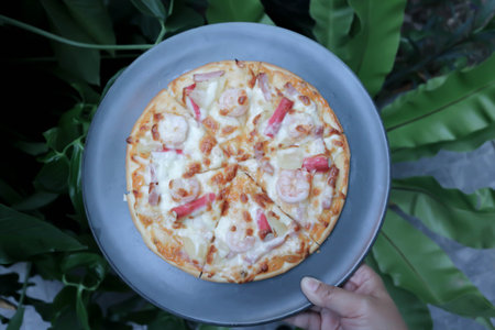 pizza , shrimp pizza or seafood pizzaの写真素材