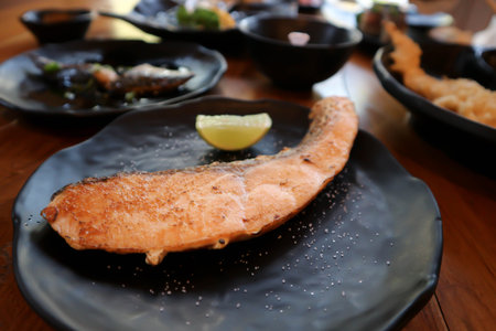 grilled salmon,salmon steak or Yaki Sake