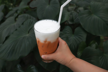 iced tea ,milk tea or thai milk teaの写真素材