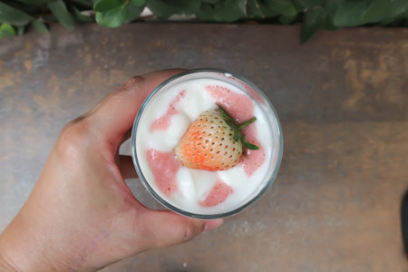 strawberry yogurt smoothie, berry smoothie or strawberry smoothieの写真素材