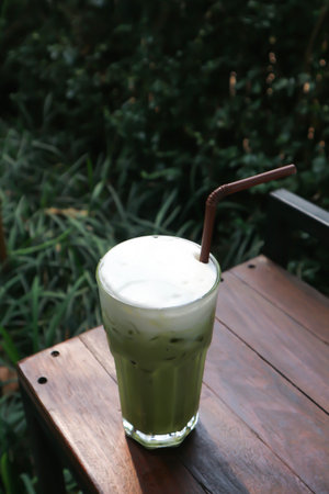 iced tea, iced matcha or matcha green tea or green tea for serveの写真素材