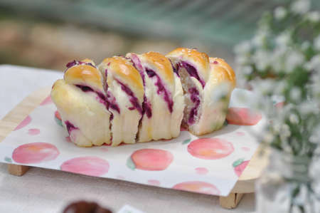 purple sweet potato bread or bun ,bread or sweet potato bread for serve