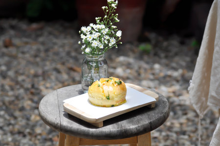 cheese bun, mozzarella cheese bun or bun with cheese stuffed for serve