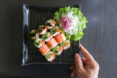 rolls or rice roll, fresh roll or vegetable rolls for serve