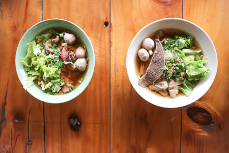 noodles, beef soup or beef noodles for serveの写真素材