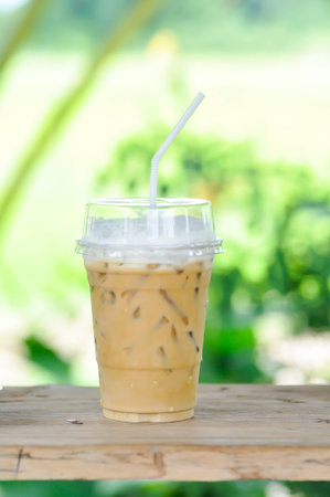 coffee , iced coffee or iced cappuccino coffee on the tableの写真素材