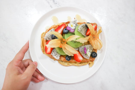 toast or French toast with fruit toppingの写真素材