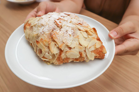 almond croissant or croissant , French croissant for serve