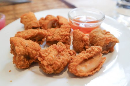 deep fried chicken , fried chicken with dipの写真素材