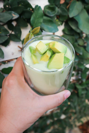 blended avocado , avocado smoothie or avocado  yogurt or avocado milk for serve