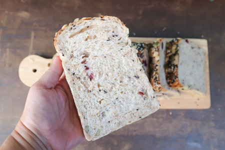 bread , whole wheat bread or nut bread or loaf of bread or cut bread for serve