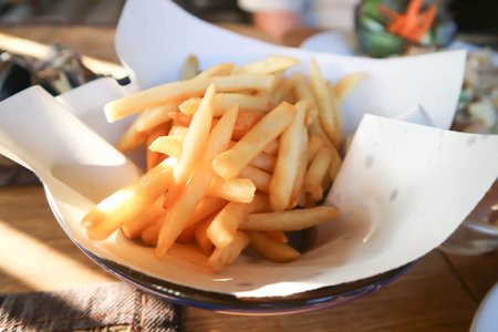 French fries or fried potato , fries or chips for serve