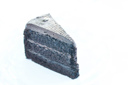 chocolate cake or dark chocolate cake, fudgy chocolate cake or layer chocolate cakeor chocolate fudge cake in white backgroundの写真素材