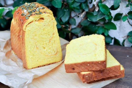 bread , pumpkin bread or loaf of bread or sliced bread or cut bread with pumpkin seed and sesame...