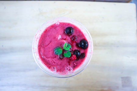 strawberry yogurt smoothie, mixed berry smoothieor berry smoothie for serveの写真素材