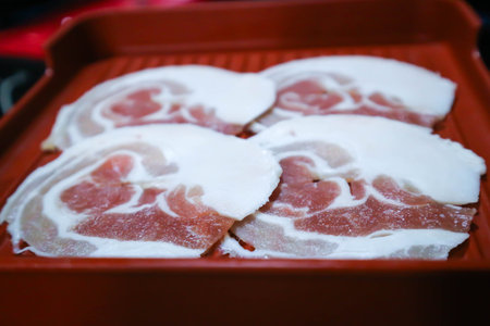 raw pork or sliced pork or meat for cookの写真素材