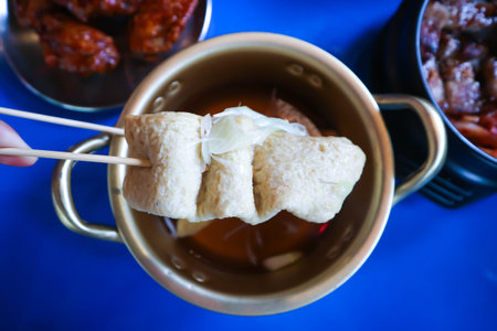 eomuk, fish barbeque or fish sausage or Korean foodの写真素材