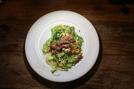 stir fried vegetable with beef ,suki yaki for serve