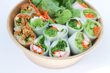 vegetable rolls or noodle rolls or rice noodle rolls or Vietnamese rolls in the box