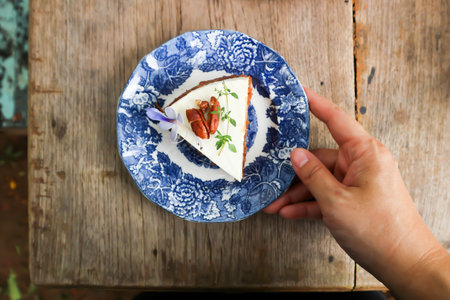carrot cake, pecan cake or piece of cake for serveの写真素材