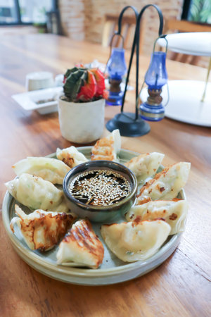chinese dumpling, dumpling or wonton or fried wonton for serveの写真素材