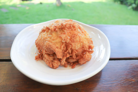 omelette, omelet or deep fried egg and rice for serveの写真素材