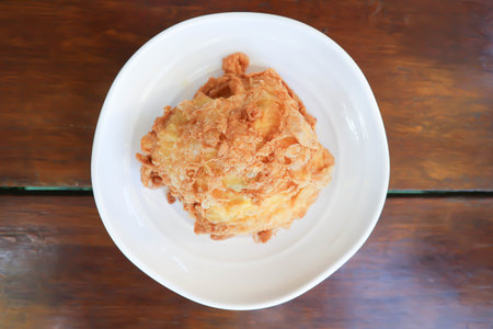 omelette, omelet or deep fried egg and rice for serveの写真素材
