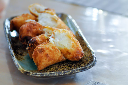 Deep Fried Crab ballls, Deep Fried Crab rolls or Deep fried beancurd skin wrapped with crab meat or crab cake or crab sausageの写真素材