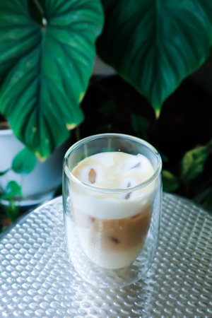 iced chocolate, iced cocoa or coffee, iced coffee or iced cappuccino coffee for serveの写真素材