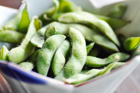 soy bean or FABACEAE, Glycine max, leguminosae or Cajanus cajan or  Green Japanese Soybean or Edamameの写真素材