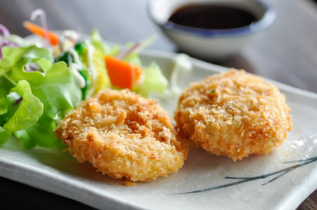 shrimp cakes or fried shrimp balls , deep fried shrimp balls and vegetableの写真素材