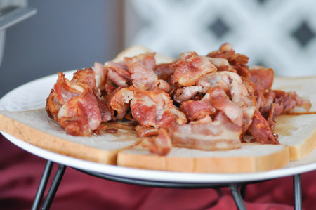 bacon or fried bacon , smoked bacon for serveの写真素材