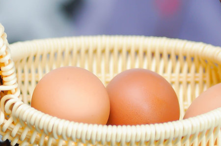 egg , boiled egg for serve in a small basketの写真素材