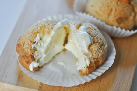 choux cream or cream puff, eclair or custard choux cream for serve