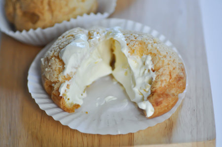 choux cream or cream puff, eclair or custard choux cream for serve
