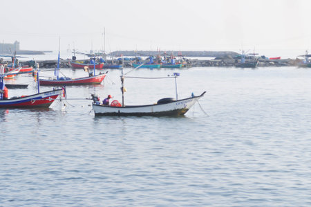 fishing boat in the sea near the port or sea portの写真素材