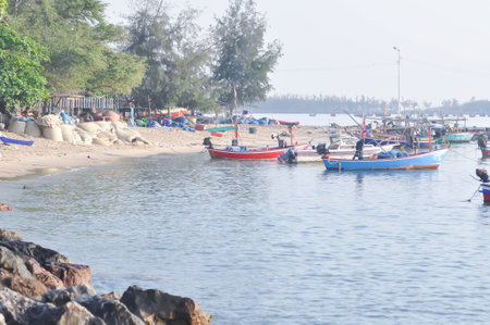 fishing boat in the sea near the port or sea portの写真素材
