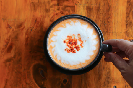 milk tea, Thai tea or Thai milk tee or hot Thai tea or hot milk tea for serveの写真素材