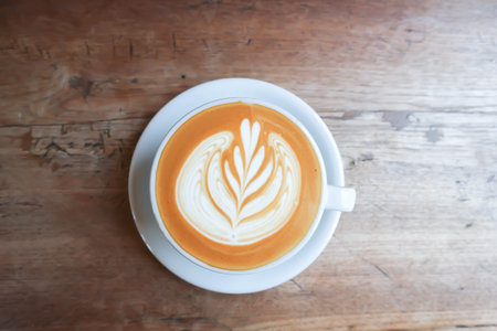 hot cofffee, cappuccino coffee or latte coffee or flat white or latte art coffeeの写真素材