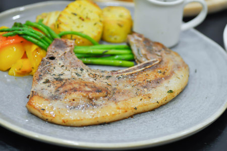 grilled pork and salad or pork chop