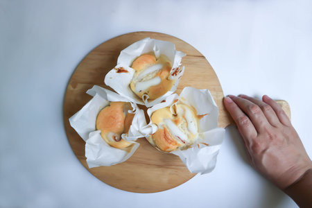 chiffon cake or coconut cake , coconut chiffon cake in the trayの写真素材