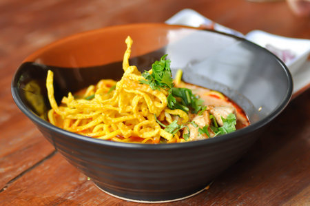 noodles or chicken curry noodles , curry noodles or Thai noodlesの写真素材