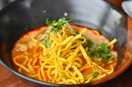 noodles or chicken curry noodles , curry noodles or Thai noodlesの写真素材